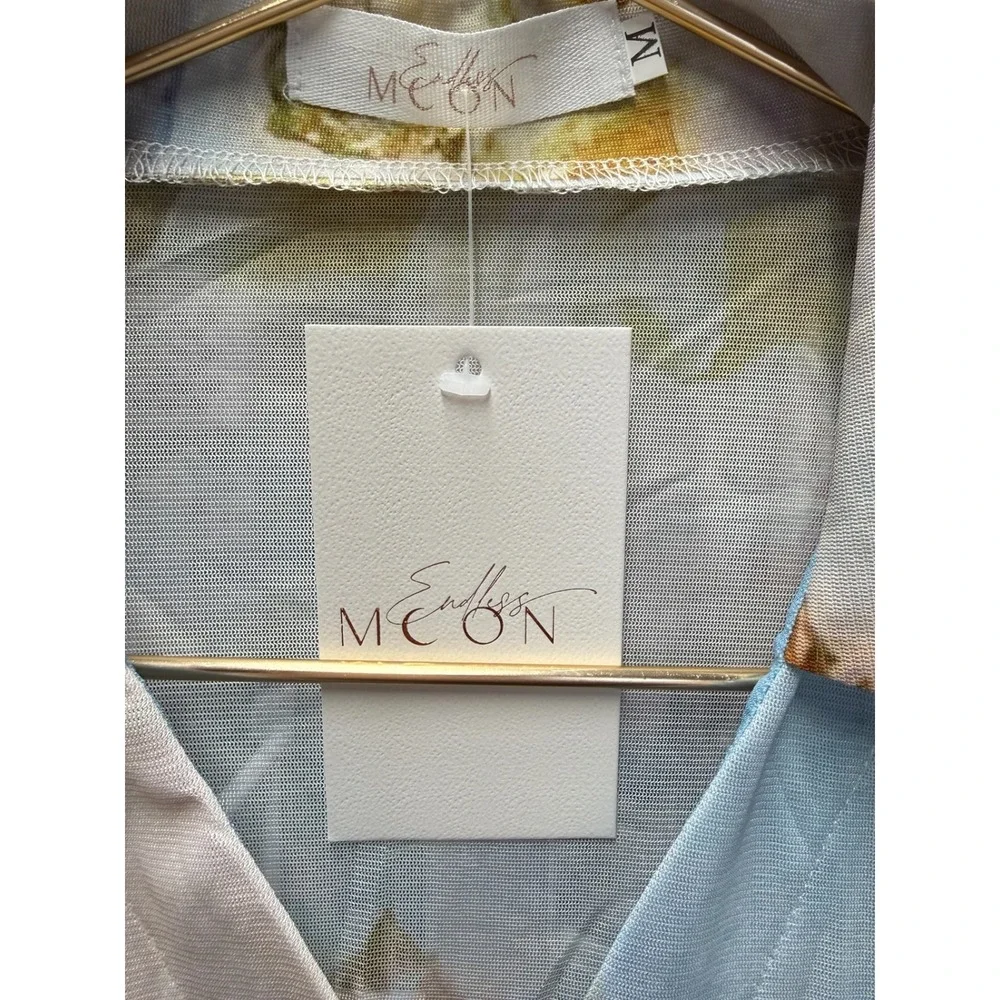Endless Moon Cherub Floral Mesh Shirt and Pant Set Blue Pink Renaissance Medium